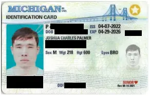 ID card for North Korean IT worker alias Joshua Charles Palmer