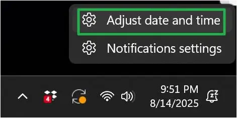 Select Adjust date and time