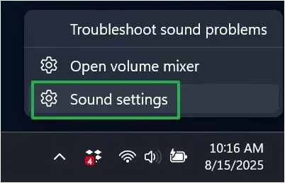 Select Sound settings from the context menu