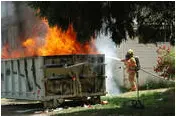 A burning dumpster