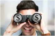Man with binoculars sees money